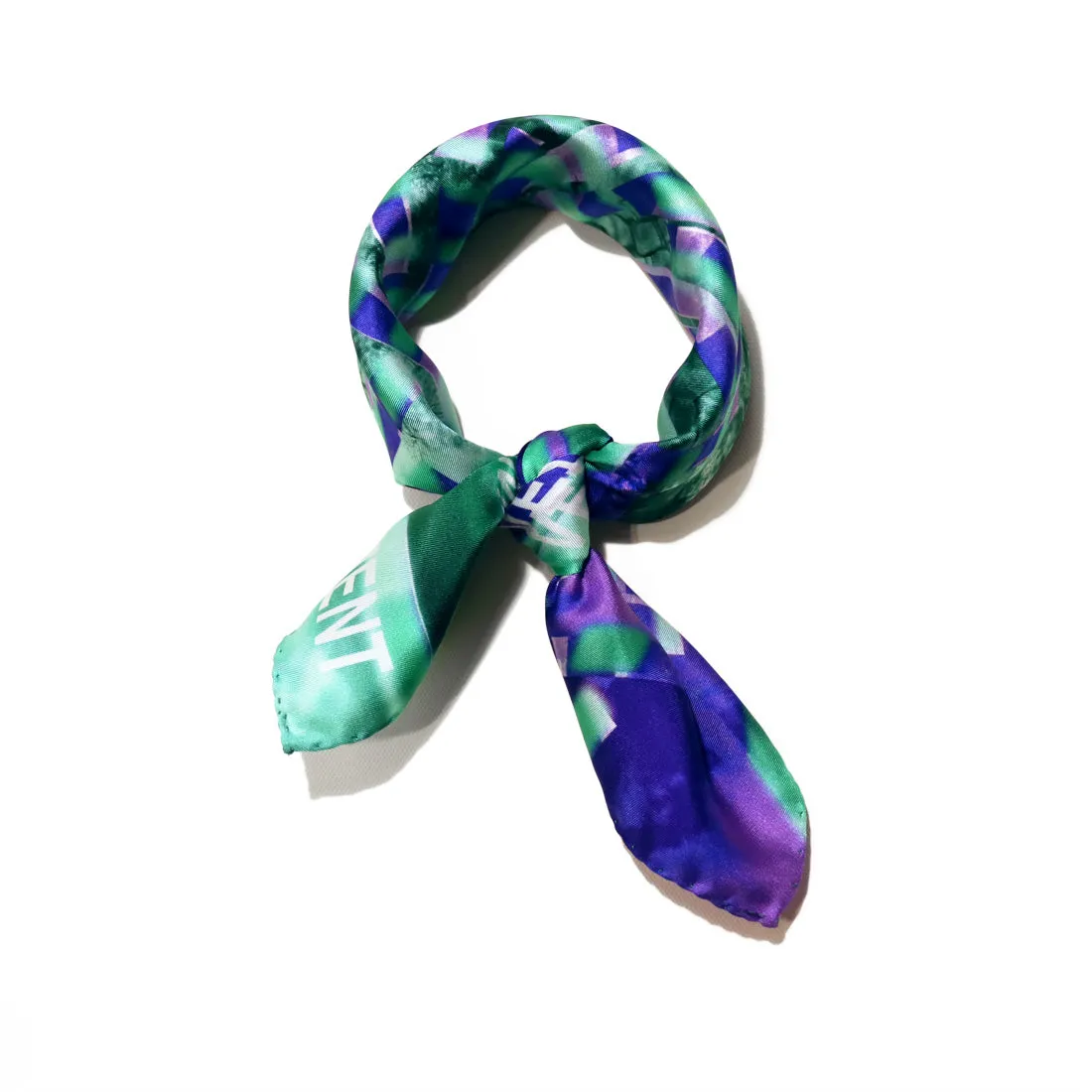 < Limited Edition >  Green / Purple Silk Twill Scarf "Ceci n'est pas un vetement" 45x45cm