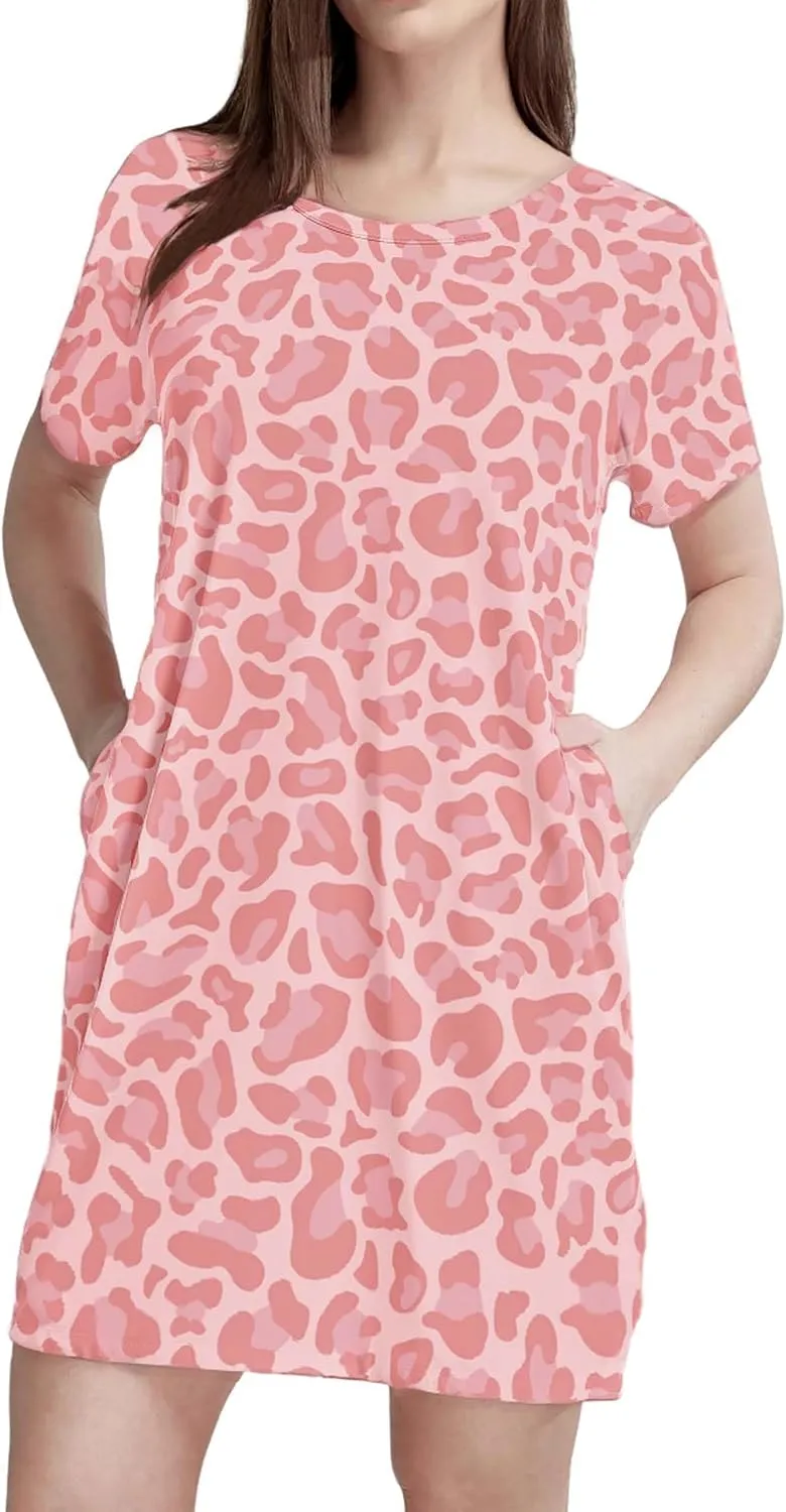MAKABO Womens Nightgowns For Comfy Soft Short Sleeve Casual Print Sleepshirt Nightshirts Loungewear With Pockets