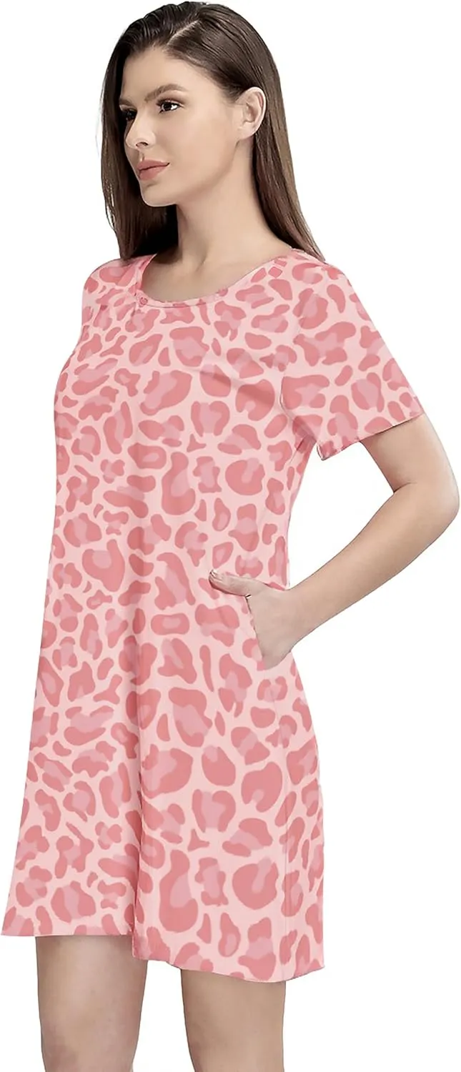 MAKABO Womens Nightgowns For Comfy Soft Short Sleeve Casual Print Sleepshirt Nightshirts Loungewear With Pockets