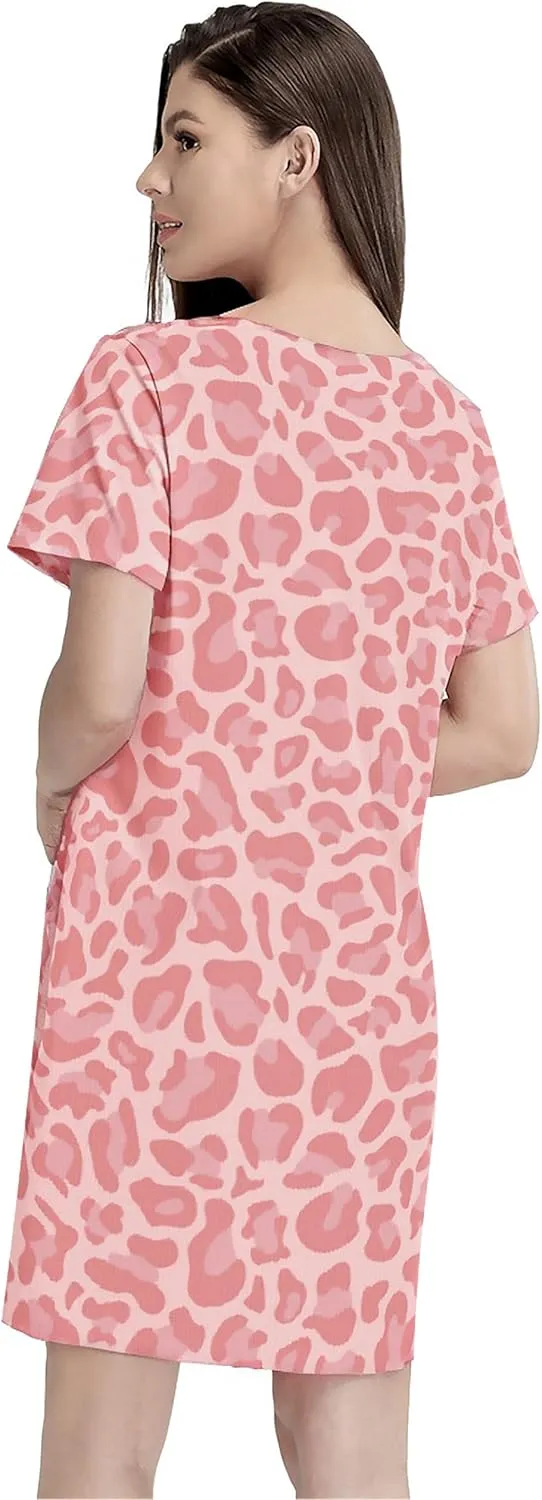 MAKABO Womens Nightgowns For Comfy Soft Short Sleeve Casual Print Sleepshirt Nightshirts Loungewear With Pockets