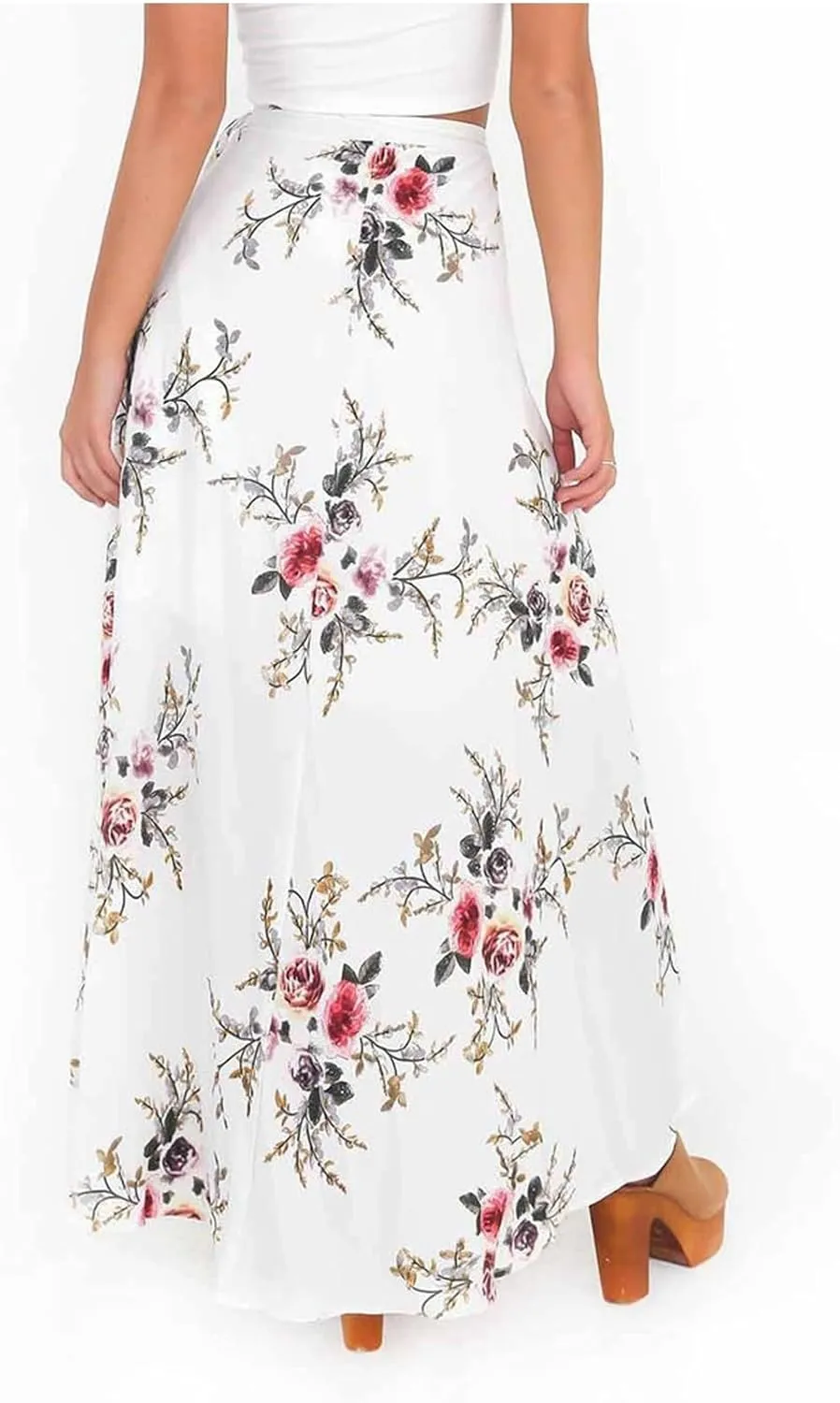 Maxi Skirts for Women Summer Floral Print Hight Waisted Boho Skirt with Split Tie Up Wrap Long Skirt Beach Vacation Clothes