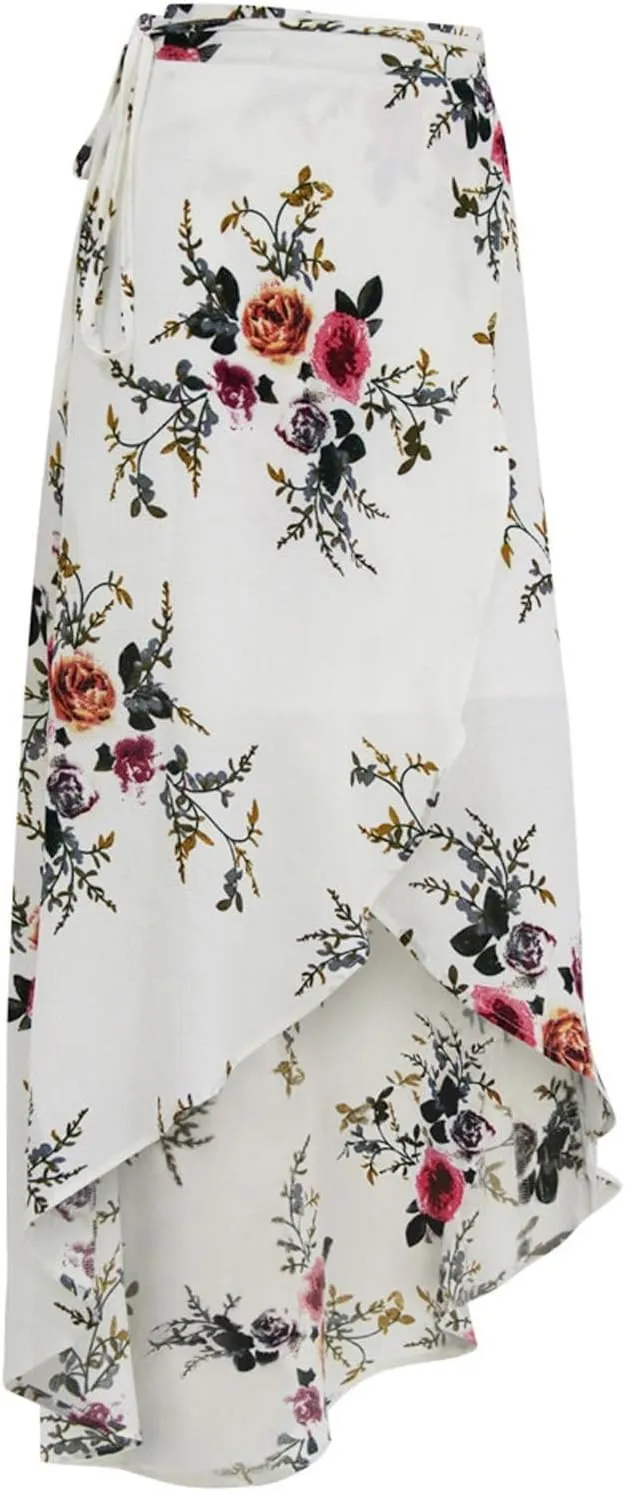 Maxi Skirts for Women Summer Floral Print Hight Waisted Boho Skirt with Split Tie Up Wrap Long Skirt Beach Vacation Clothes