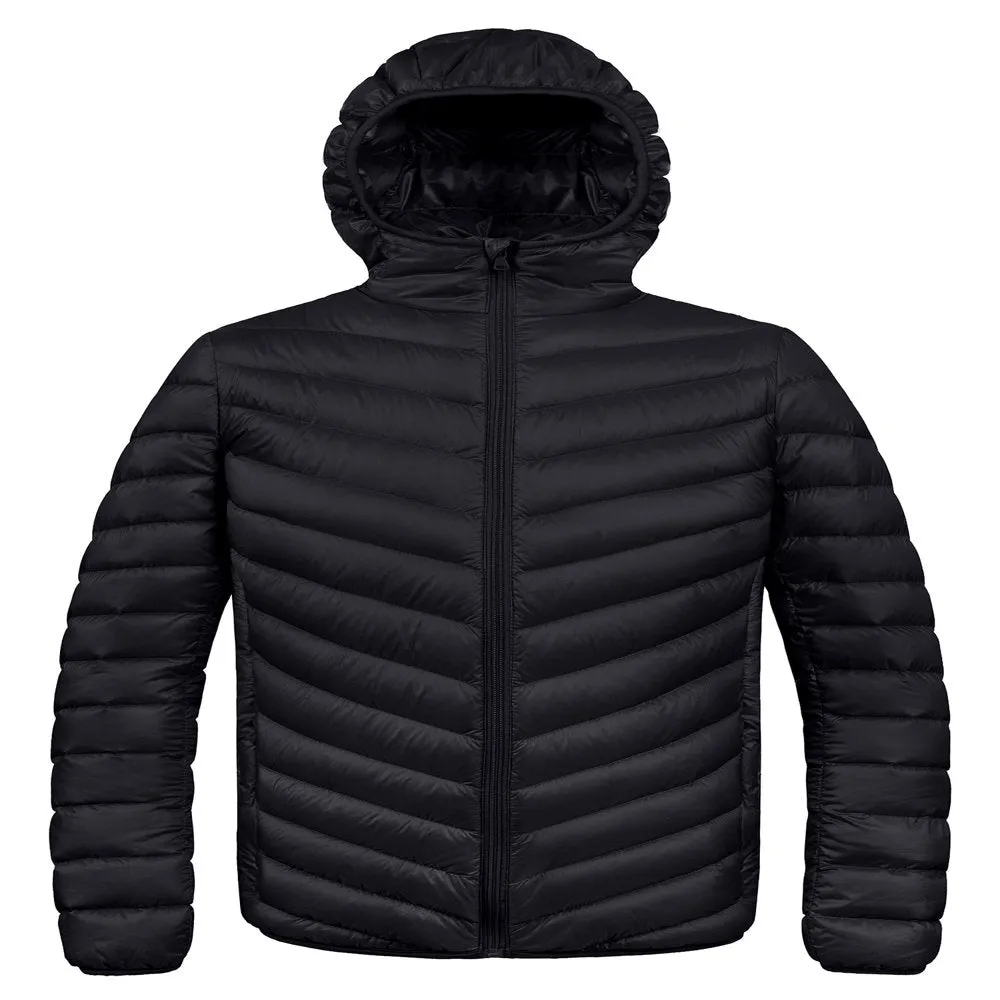 Men's Big and Tall Puffer Jacket Hooded Lightweight Spring Jacket Insulated Puffy Coat Black XL
