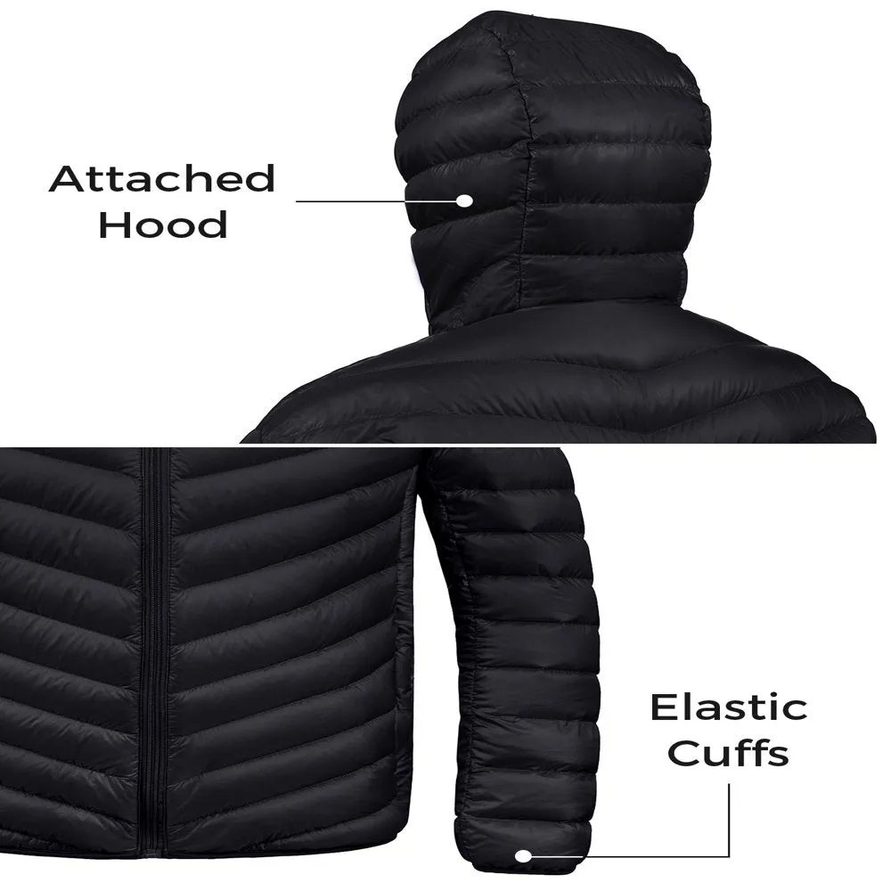 Men's Big and Tall Puffer Jacket Hooded Lightweight Spring Jacket Insulated Puffy Coat Black XL