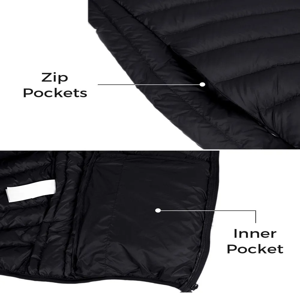 Men's Big and Tall Puffer Jacket Hooded Lightweight Spring Jacket Insulated Puffy Coat Black XL