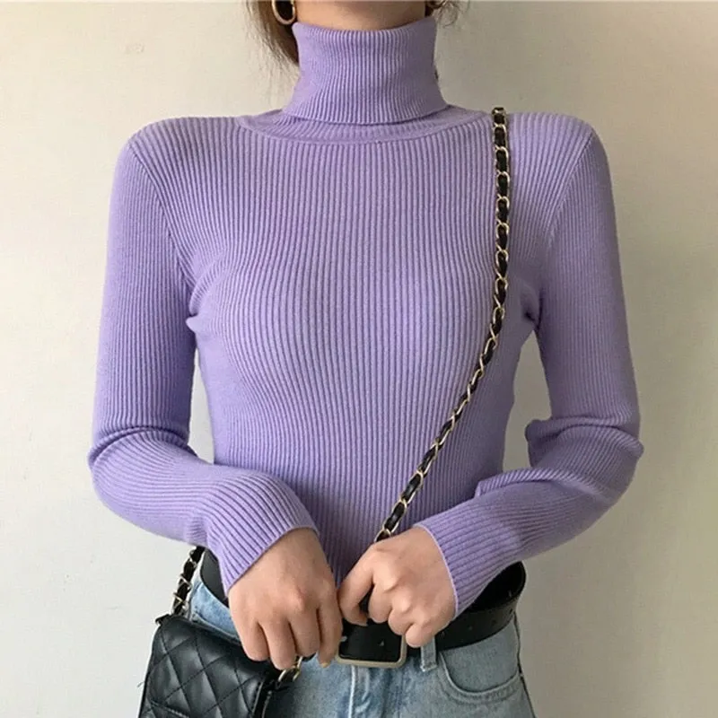 New Turtleneck Jumper Woman Knitted Blouses Fashion Ladies Sweaters Winter 2022 Thermal Striped Long Sleeve Autumn Warm Tops