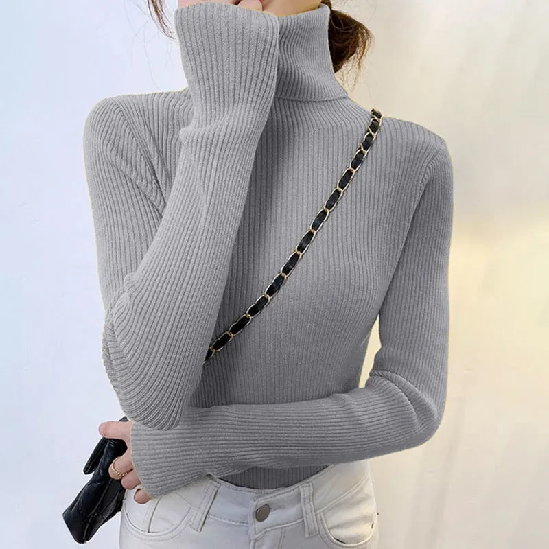 New Turtleneck Jumper Woman Knitted Blouses Fashion Ladies Sweaters Winter 2022 Thermal Striped Long Sleeve Autumn Warm Tops