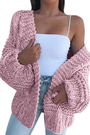 Open Front Lantern Sleeve Chunky Oversized Cardigan Sweater