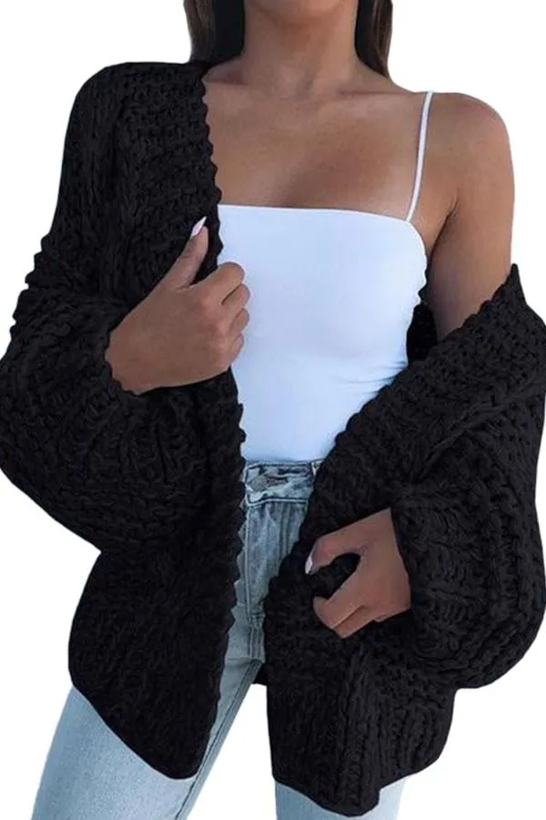 Open Front Lantern Sleeve Chunky Oversized Cardigan Sweater