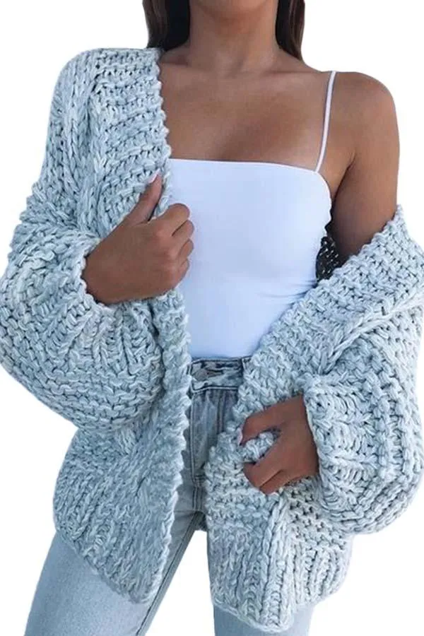 Open Front Lantern Sleeve Chunky Oversized Cardigan Sweater