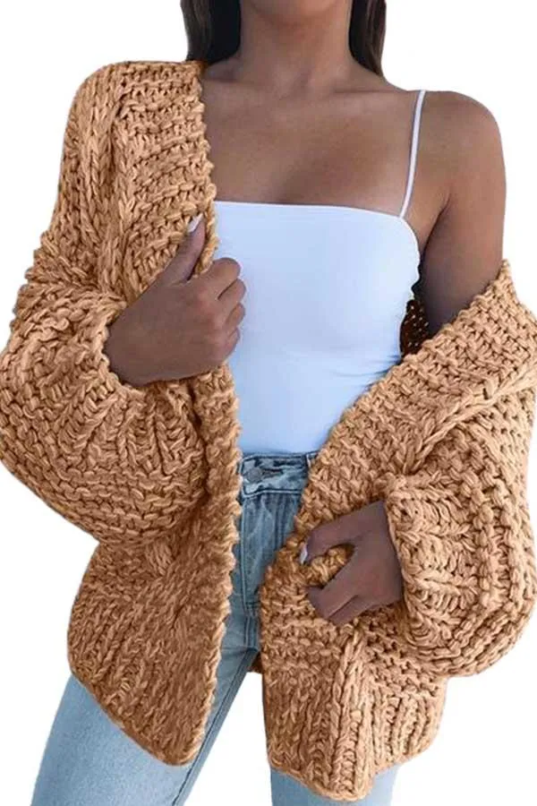 Open Front Lantern Sleeve Chunky Oversized Cardigan Sweater