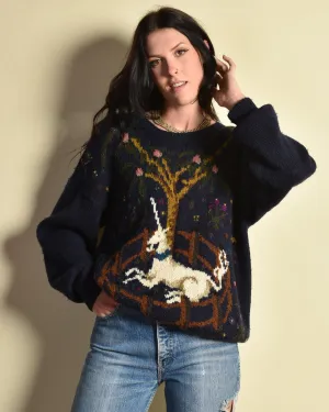Perry Ellis 1980s Hand Knit Unicorn Sweater