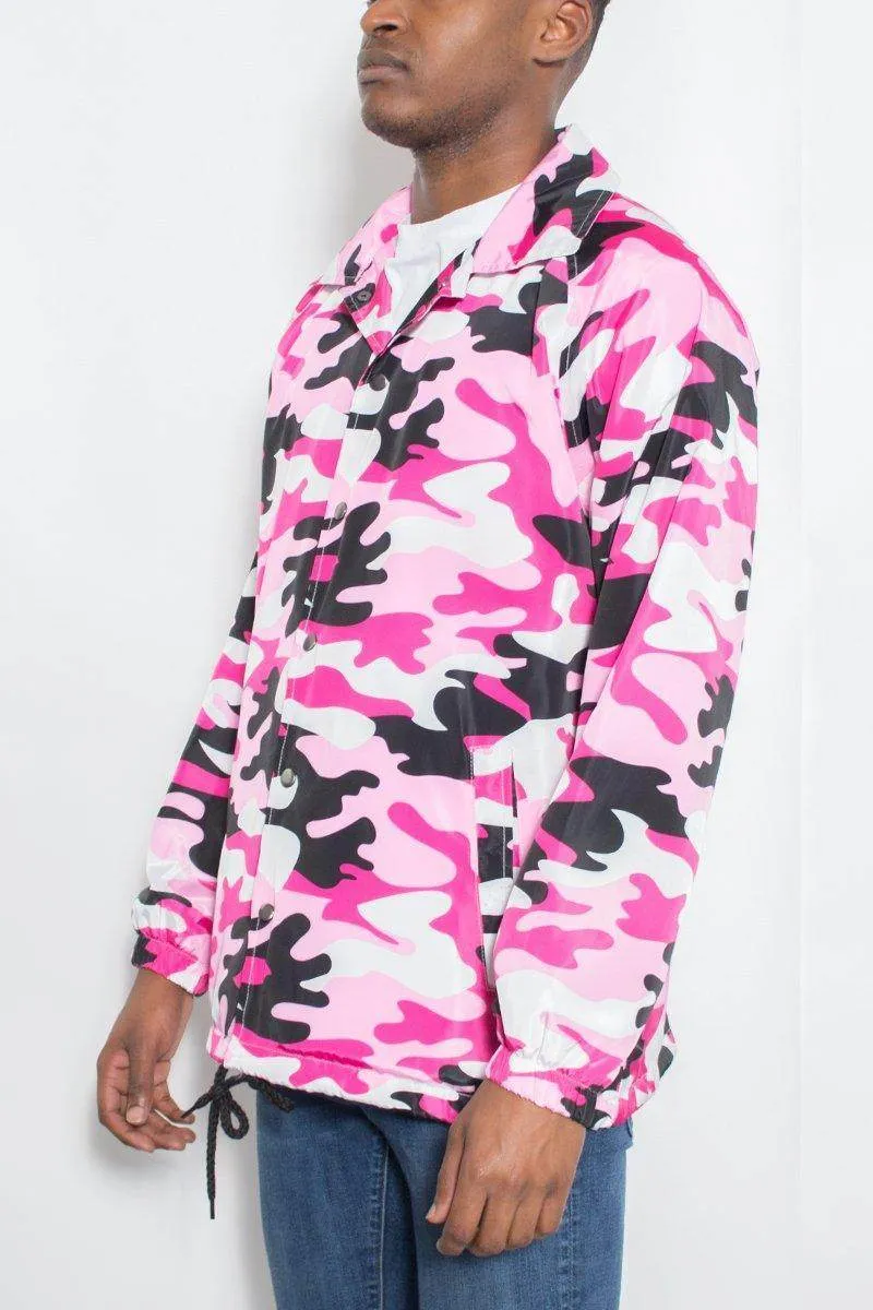 Pink Camo Snap Button Coachs Jacket