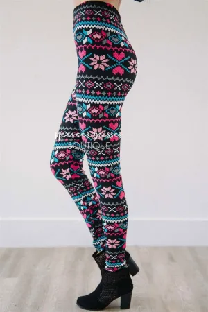 Pink Cross Stitch Christmas Leggings