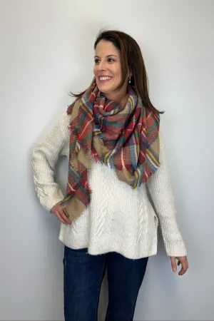 Plaid Blanket Scarf - Camel