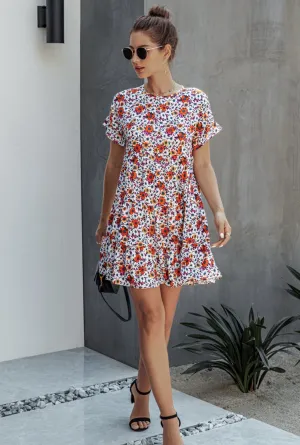 Red Floral Babydoll Dress