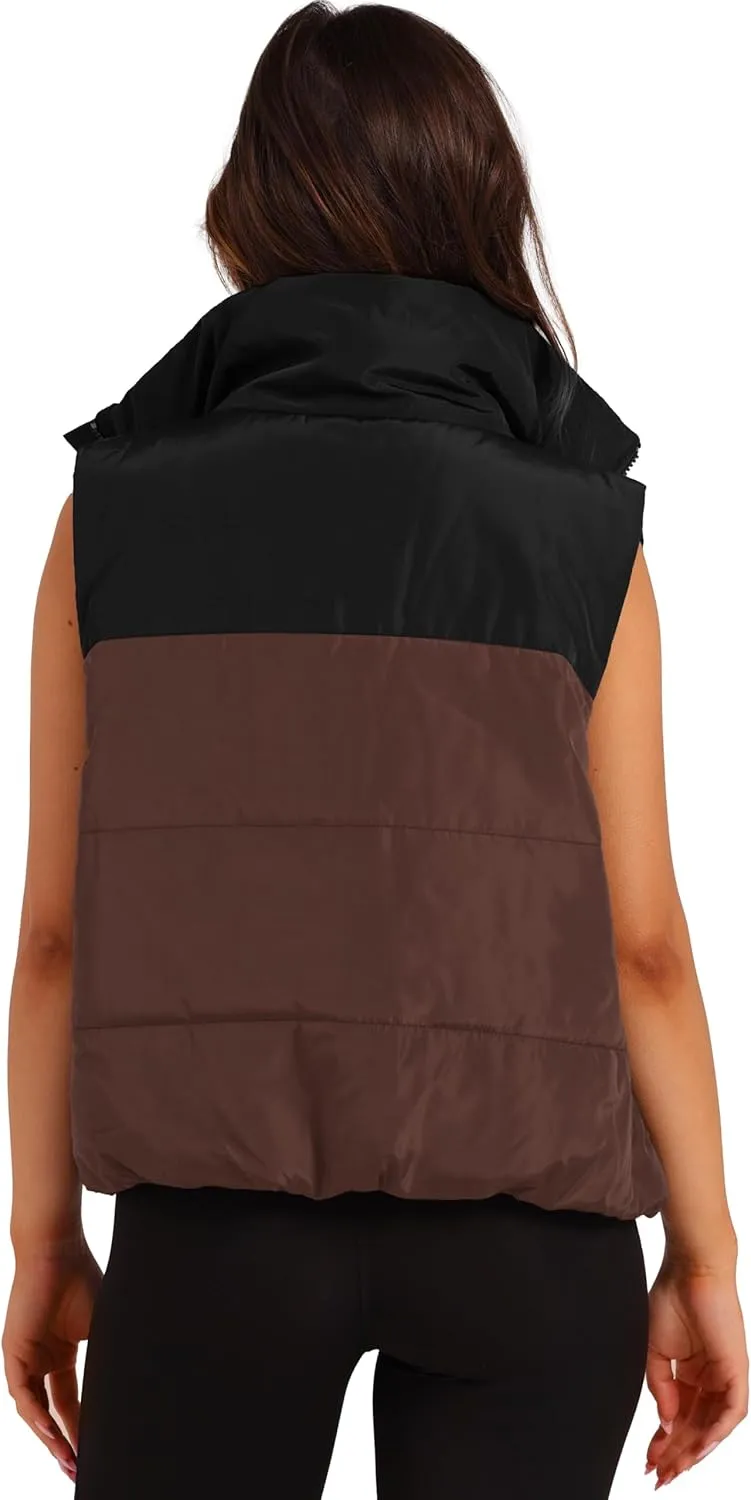 SAMPEEL Puffer Vest Women Cropped Stand Collar Lightweight Padded Outerwear Fall Winter Clothes Warm Zip Up with Pockets