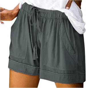 SHAOBGE Plus Size Linen Pants for Women Splice Comfy Waist Pants Shorts Loose Elastic Pocketed Trendy Pants for