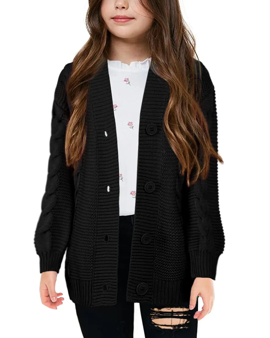 Sherrylily Girls Cable Knit Cardigans Button Down Long Sleeve Chunky Sweater Outerwear