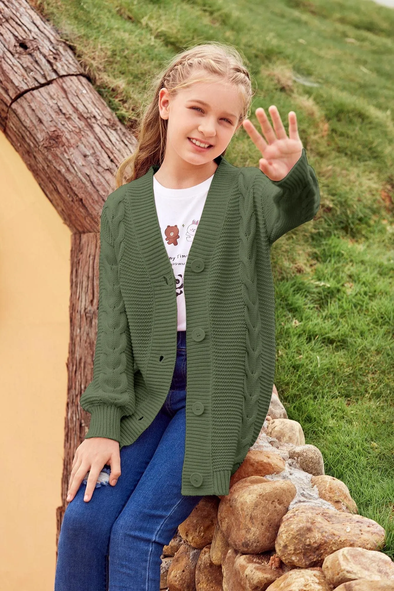 Sherrylily Girls Cable Knit Cardigans Button Down Long Sleeve Chunky Sweater Outerwear
