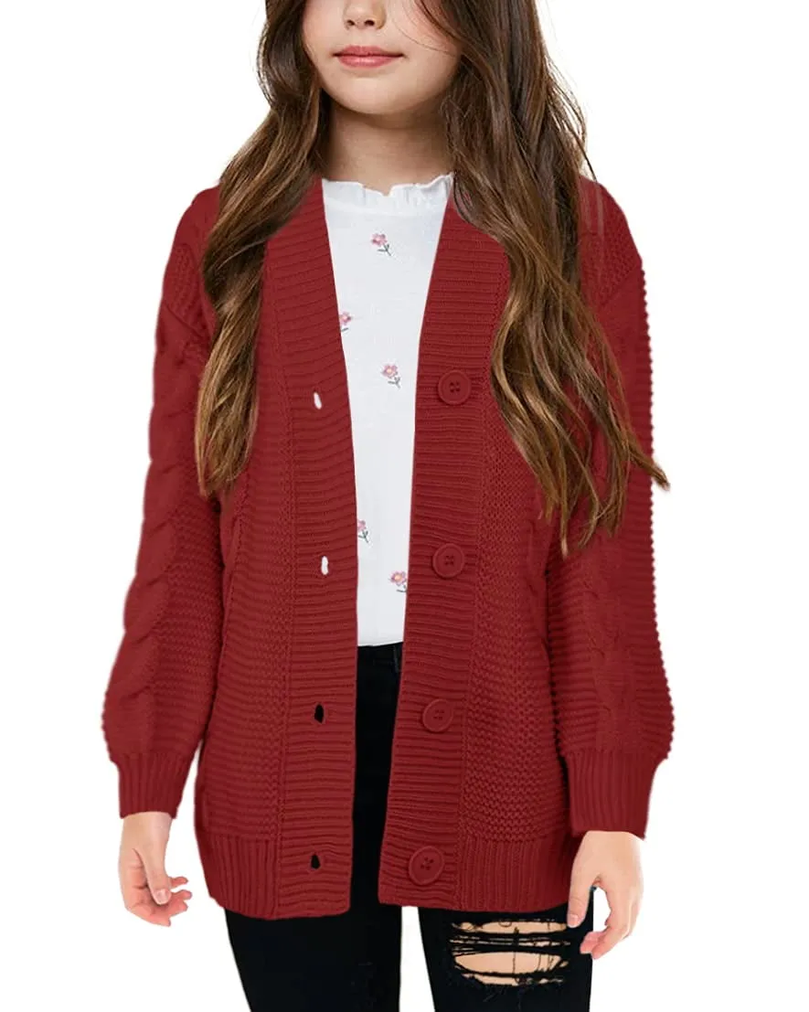 Sherrylily Girls Cable Knit Cardigans Button Down Long Sleeve Chunky Sweater Outerwear