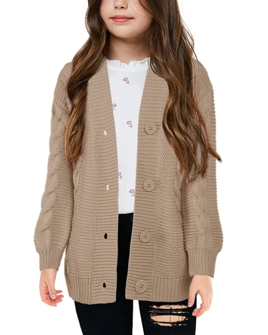 Sherrylily Girls Cable Knit Cardigans Button Down Long Sleeve Chunky Sweater Outerwear