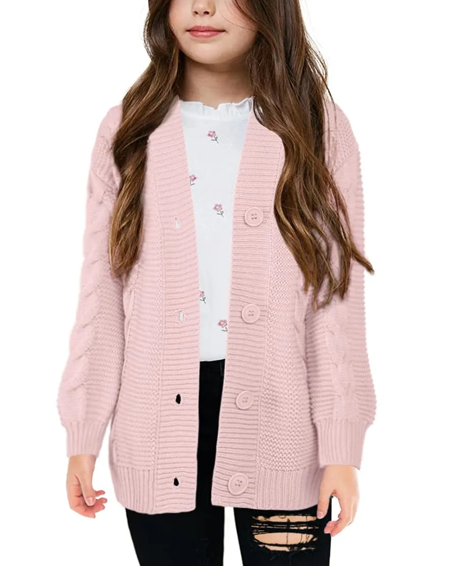 Sherrylily Girls Cable Knit Cardigans Button Down Long Sleeve Chunky Sweater Outerwear
