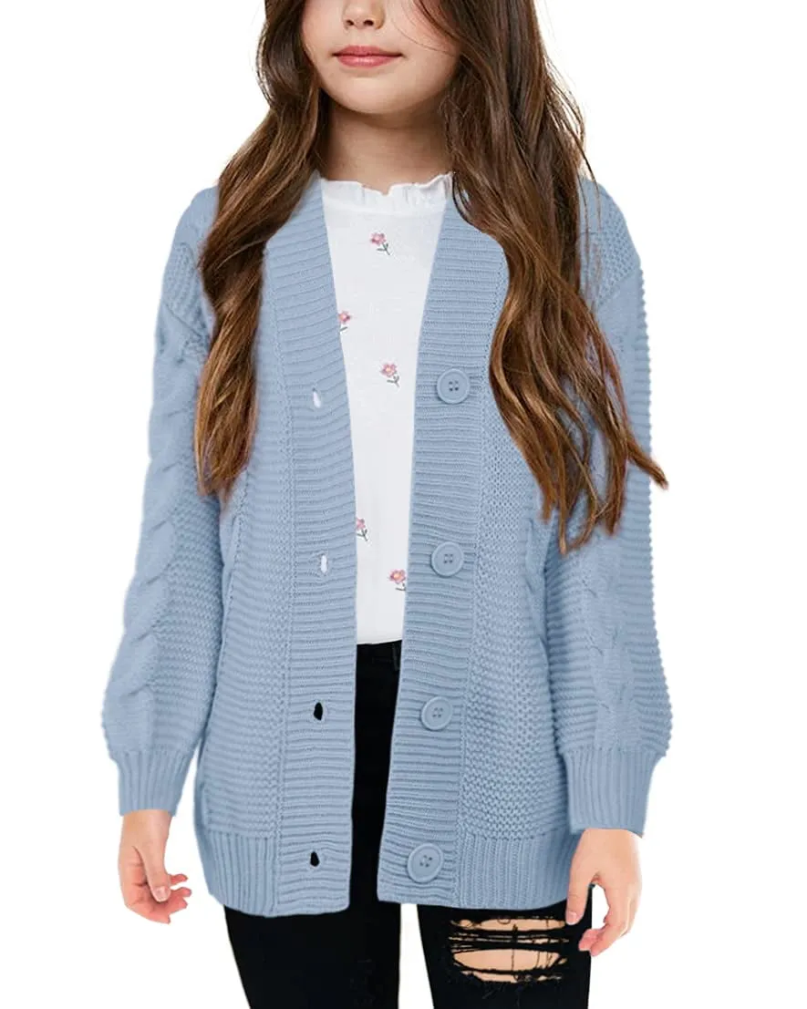 Sherrylily Girls Cable Knit Cardigans Button Down Long Sleeve Chunky Sweater Outerwear