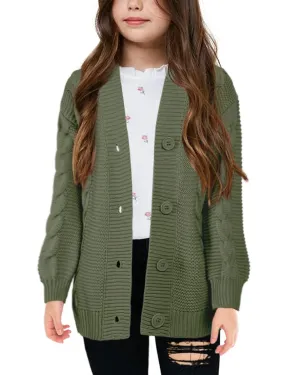 Sherrylily Girls Cable Knit Cardigans Button Down Long Sleeve Chunky Sweater Outerwear