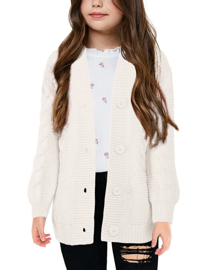 Sherrylily Girls Cable Knit Cardigans Button Down Long Sleeve Chunky Sweater Outerwear