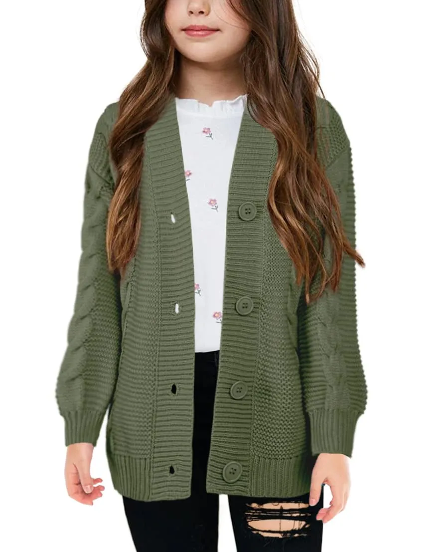 Sherrylily Girls Cable Knit Cardigans Button Down Long Sleeve Chunky Sweater Outerwear