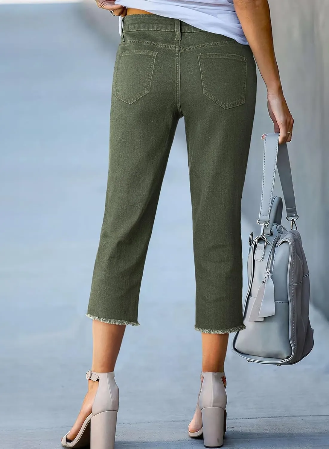 Sidefeel Women's Capri Jeans High Waisted 2025 Summer Fashion Straight Leg Raw Hem Denim Capri Pants