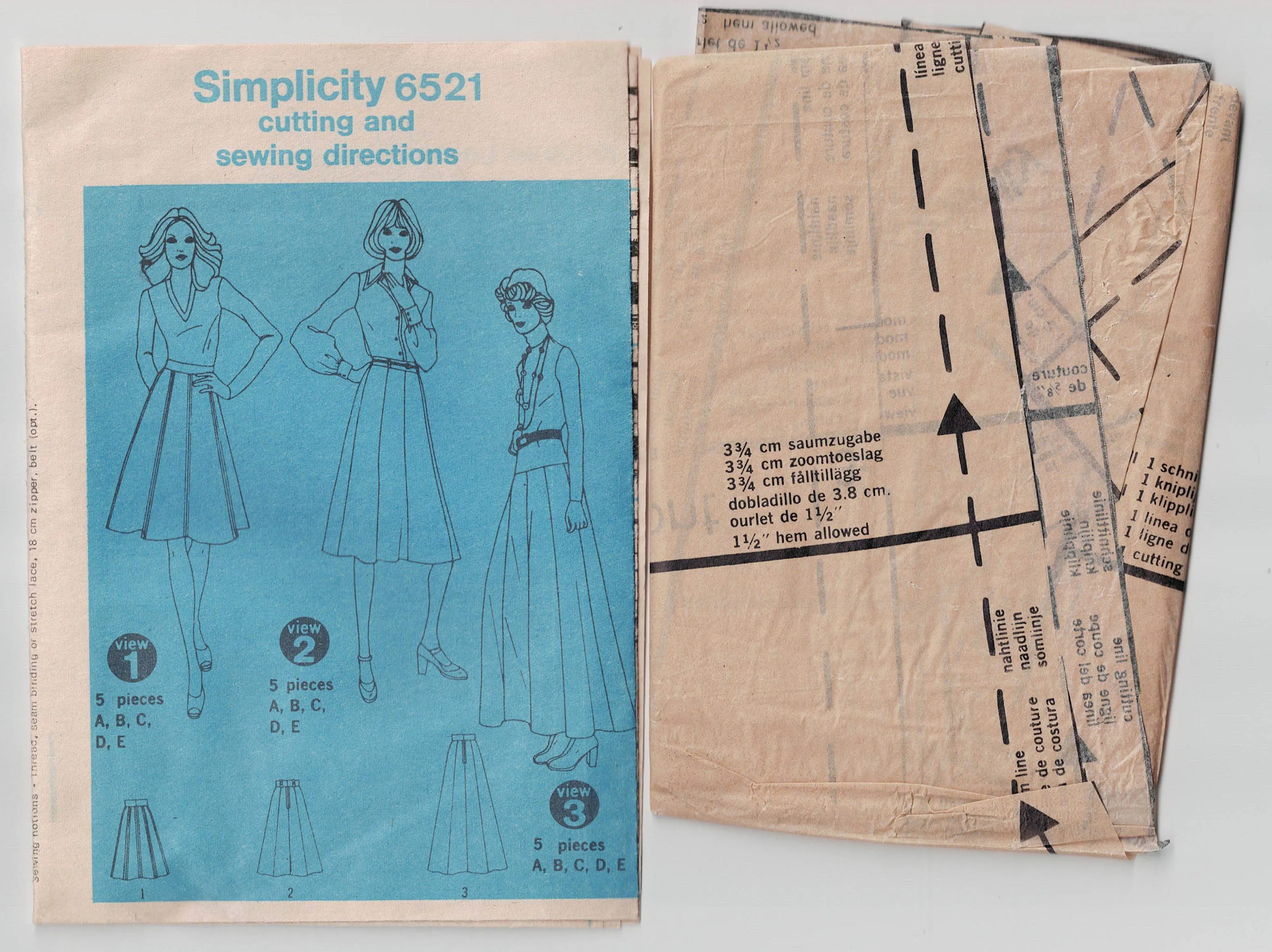 Simplicity 6521 Womens Panelled Skirt or Maxi 1970s Vintage Sewing Pattern Size 8 10 or 12