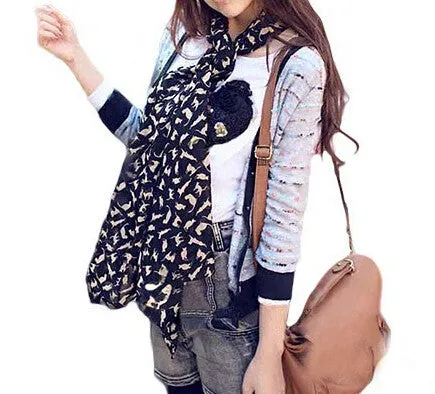 Soft Chiffon Colorful Sweet Cartoon Cat Kitten Scarf