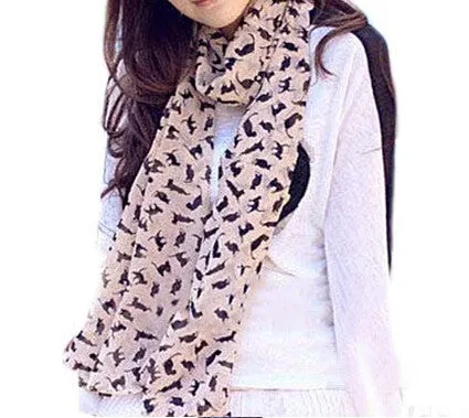 Soft Chiffon Colorful Sweet Cartoon Cat Kitten Scarf