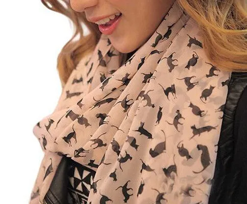 Soft Chiffon Colorful Sweet Cartoon Cat Kitten Scarf