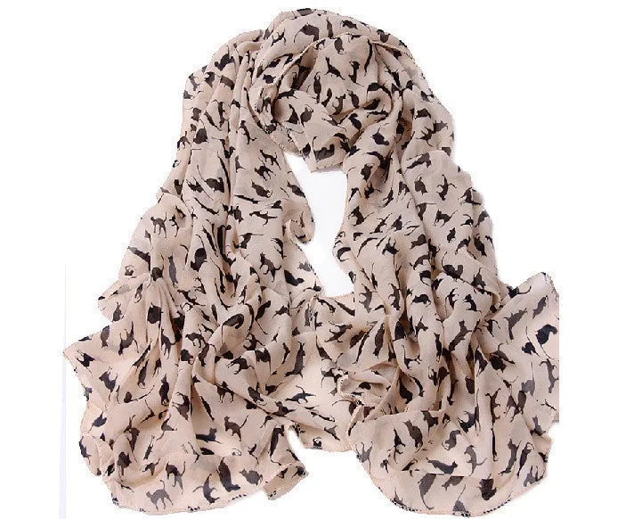Soft Chiffon Colorful Sweet Cartoon Cat Kitten Scarf