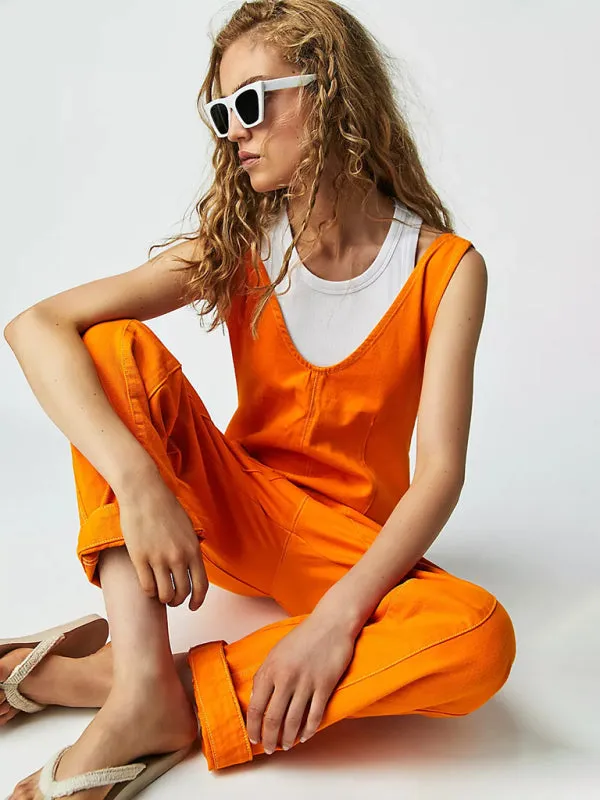 Solid Cotton Bib Overalls Utility Jumpsuit for Everyday Wear