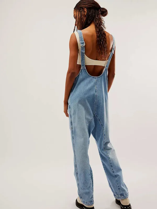 Solid Cotton Bib Overalls Utility Jumpsuit for Everyday Wear