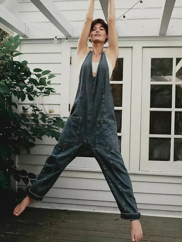 Solid Cotton Bib Overalls Utility Jumpsuit for Everyday Wear