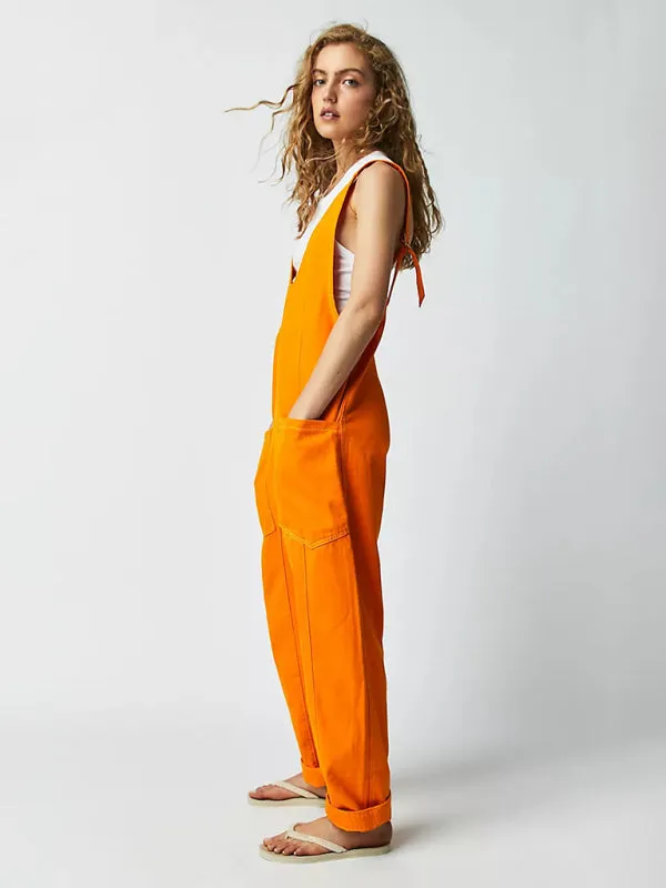 Solid Cotton Bib Overalls Utility Jumpsuit for Everyday Wear