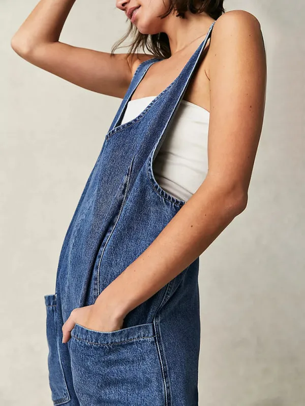 Solid Cotton Bib Overalls Utility Jumpsuit for Everyday Wear