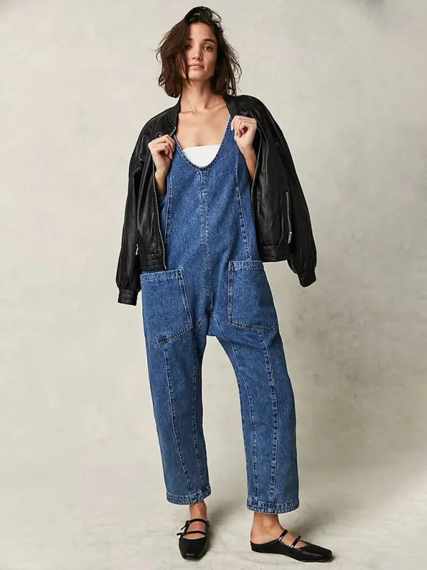 Solid Cotton Bib Overalls Utility Jumpsuit for Everyday Wear