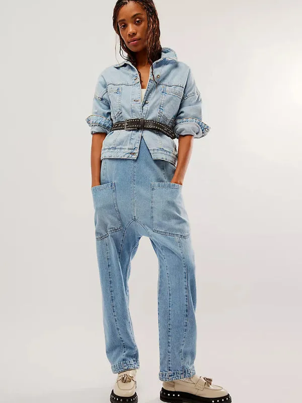 Solid Cotton Bib Overalls Utility Jumpsuit for Everyday Wear