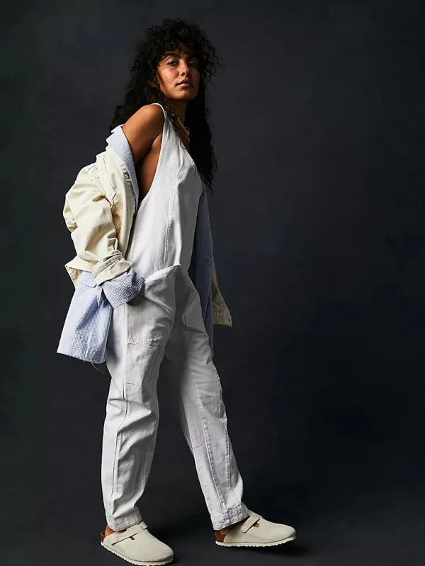 Solid Cotton Bib Overalls Utility Jumpsuit for Everyday Wear