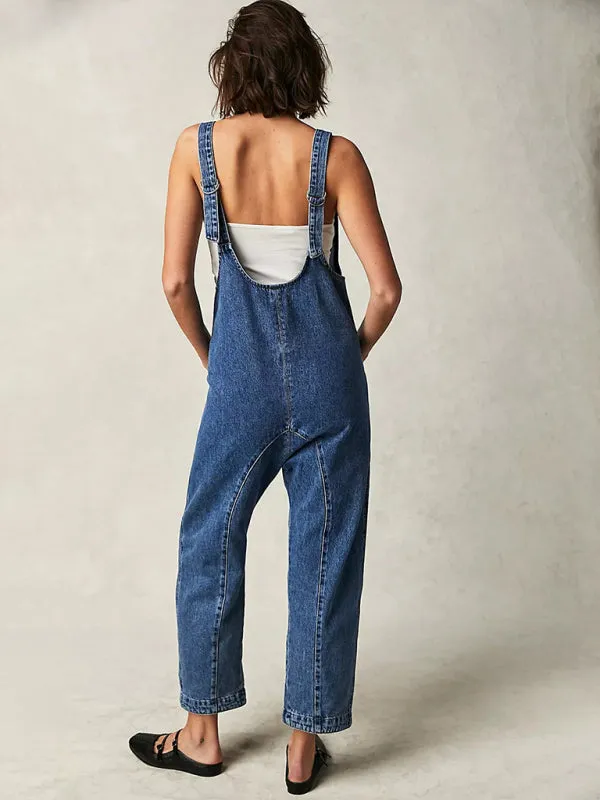 Solid Cotton Bib Overalls Utility Jumpsuit for Everyday Wear
