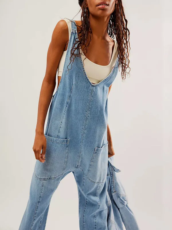 Solid Cotton Bib Overalls Utility Jumpsuit for Everyday Wear