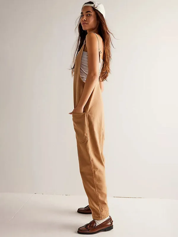 Solid Cotton Bib Overalls Utility Jumpsuit for Everyday Wear