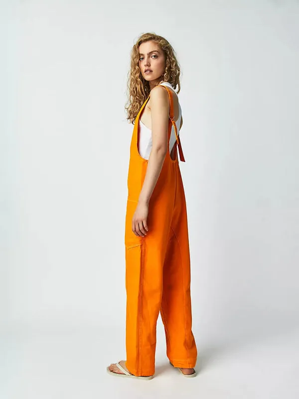 Solid Cotton Bib Overalls Utility Jumpsuit for Everyday Wear