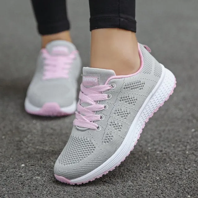 Sport Shoes Breathable Walking Mesh Lace up Light Flats Sneakers